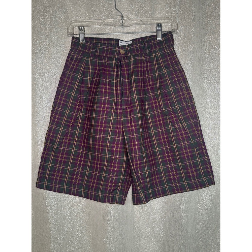 Palmetto's Plaid Golf Shorts High Waist‎ Pleated Vintage Purple Green Size 6